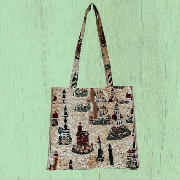 Vintage lighthouse tapestry shoulder bag matching change purse - Picture 2 of 9